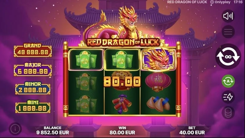 Red Dragon of Luck - queda de ícones com denominações no jogo base